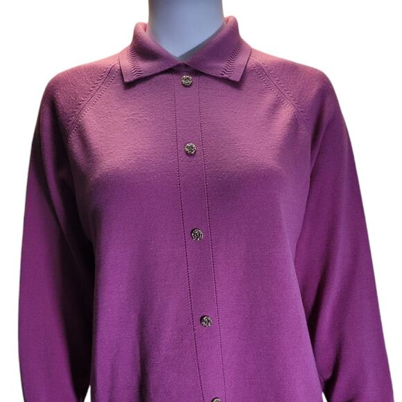 Vintage 80s Dunedin Purple Lambswool Collared Sweater Large Kitschy Grannycore - Picture 4 of 10